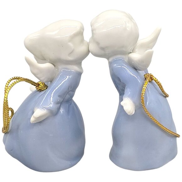 Vintage Kissing Angel Glazed Ornament Set Porcelain Figurine Original Box - Picture 1 of 11